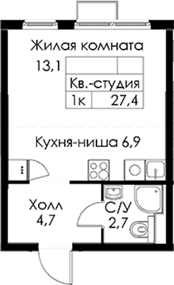 Квартира студия 27.4 м², 13/13 эт., ЖК «Кантемировская 11»